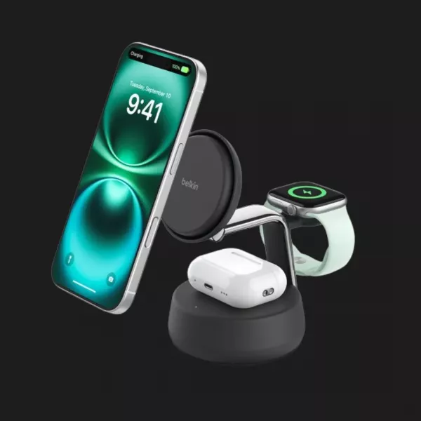 Безпровідна зарядка Belkin 3в1 UltraCharge Pro Magnetic Charging 25Вт Dock (Charcoal)